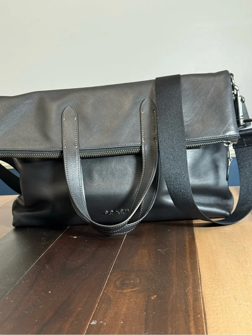 Coach Graham Foldover Tote Black Leather Crossbody Messenger Bag F50712